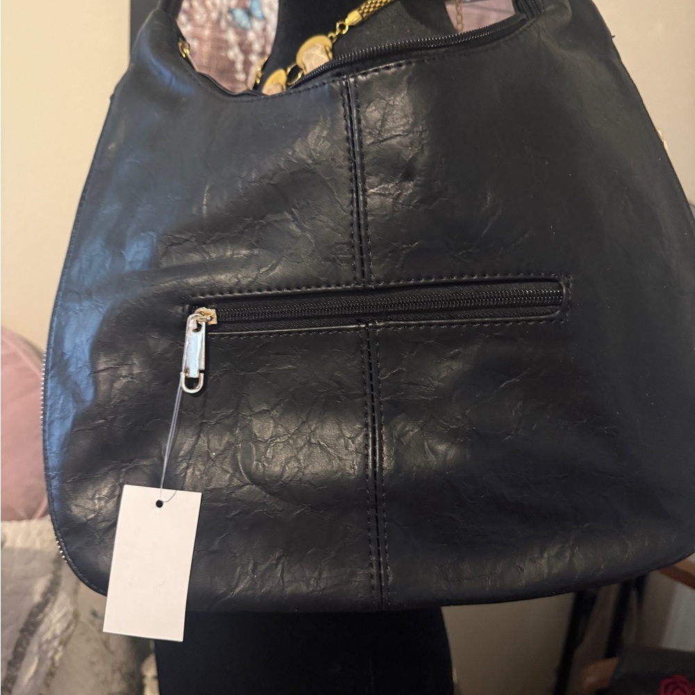Chic Black Hobo Bag with Gold Accents